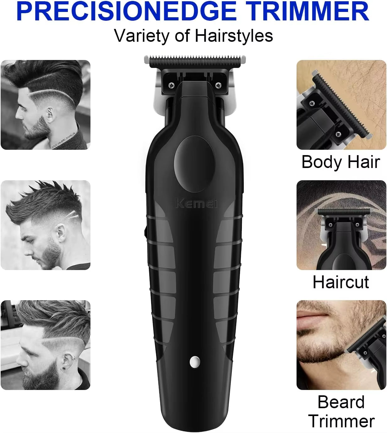 Kemei 2299 Professional Cordless Hair Trimmer with Zero Gap Cutting and Detail Carving Features