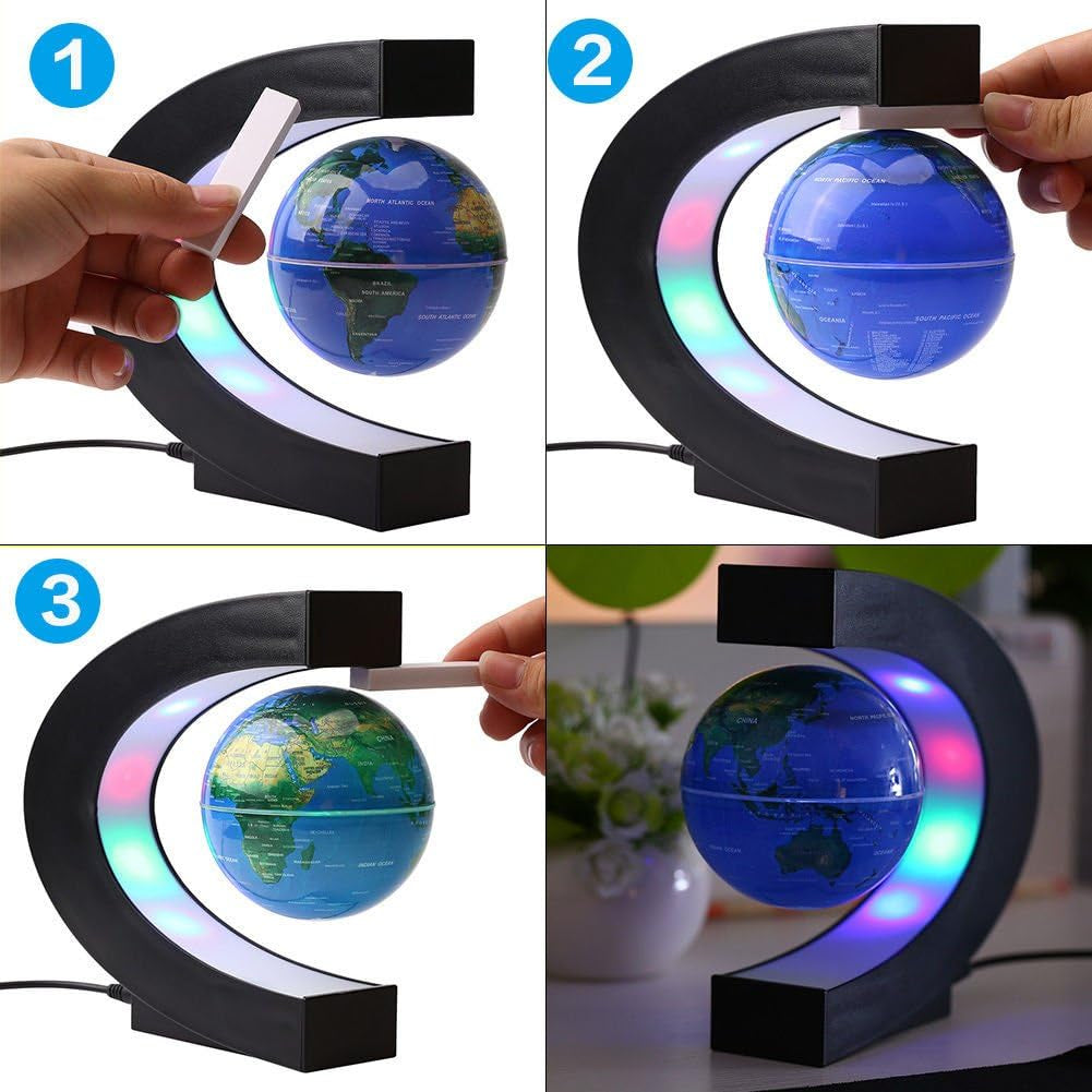 Magnetic Levitation Floating Globe World Map with C Shape Base (Blue 3" Globe)